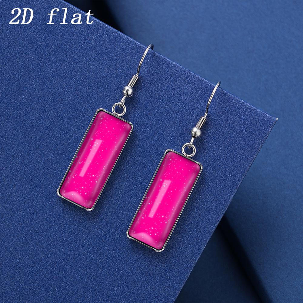 TEMU 2d Flat, 1 Pair Of Glitter Starry Sky Pattern Time Gemstone Glass Earrings, Earrings, Stainless Steel Ear Hooks, Rectangular Shape, 2d Flat