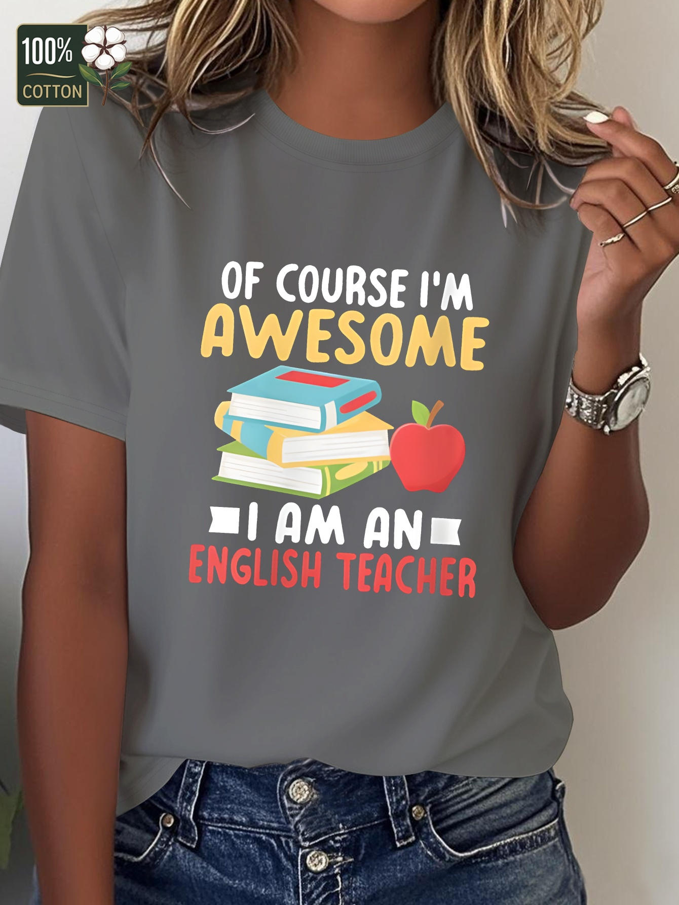 Women S Funny Teacher Graphic T-Shirt -   I m Awesome - I   English Teacher - Royal Blue   - Soft Breathable Tee for, Staff Meetings & Casual Attire - Gift for Teachers, Teacher Shirts, Staff Meeting Outfit,   Design,  , Casual Round Neck, Lightweight Shirt, Casual Top, Staff