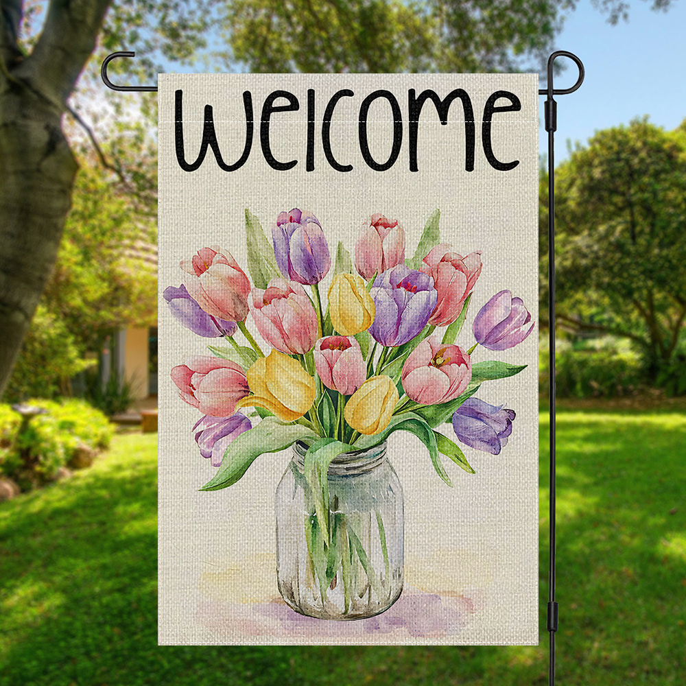 

1pc, Welcome Spring Garden Yard Flag, Flag, Double Sided Garden Yard Flag, Home Decor, Outside Decor, Yard Decor, Garden Decor, Holiday Decor, No Flagpole 12x18in