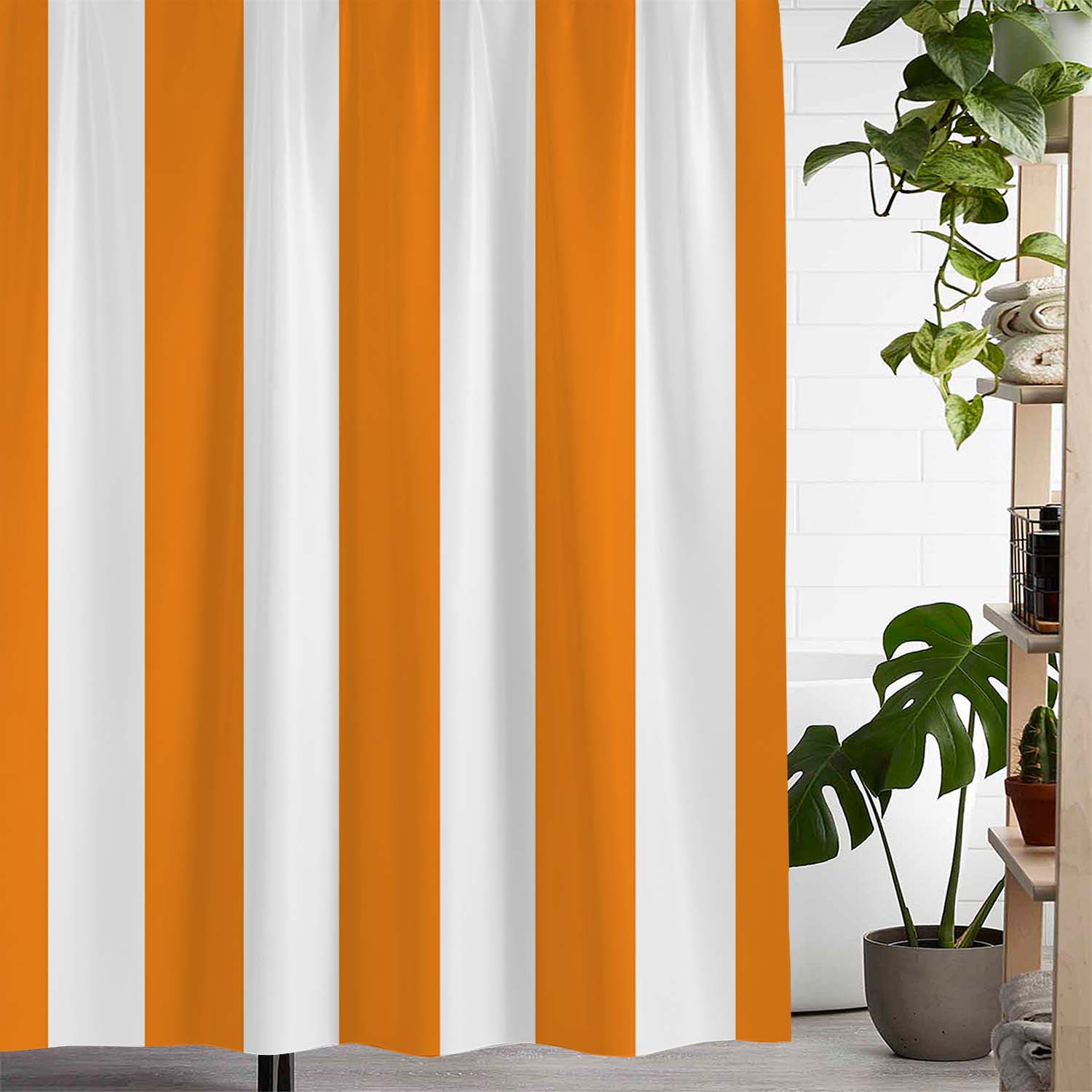 TEMU Rideau de Douche à Rayures Oranges et Blanc avec 12 Crochets, Rideau Fenêtre