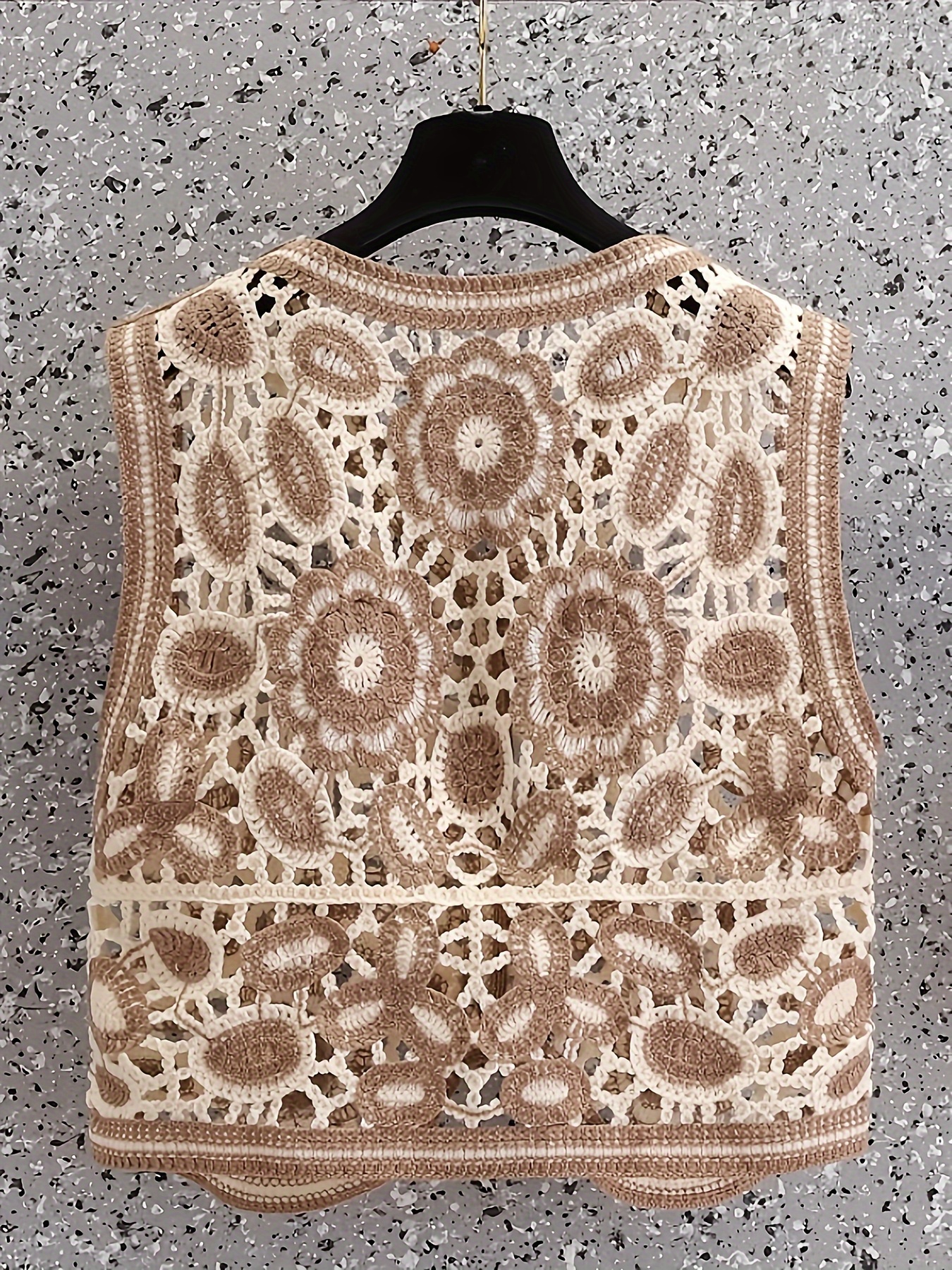 Elegant Bohemian Women's Sleeveless V-Neck Vest - Chic Geometric Crochet Pattern, Lightweight Acrylic, Semi-Sheer Summer Casual Cover-Up, Hand Wash Only, Breathable Coverup, Intricate Craftsmanship, Beach Coverup, Boho Fashion, Delicate Weave, Sheer Top, Fashion Women