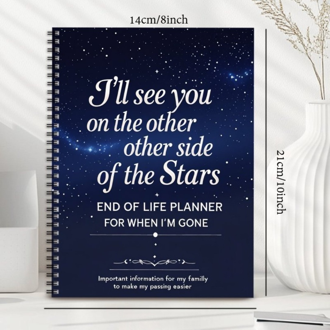 TEMU 1pc Aesthetic Planning Manual - Starry Night Design With Floral Embellishments, Spiral Bound Will Preparation, Last Wishes Journal - Includes