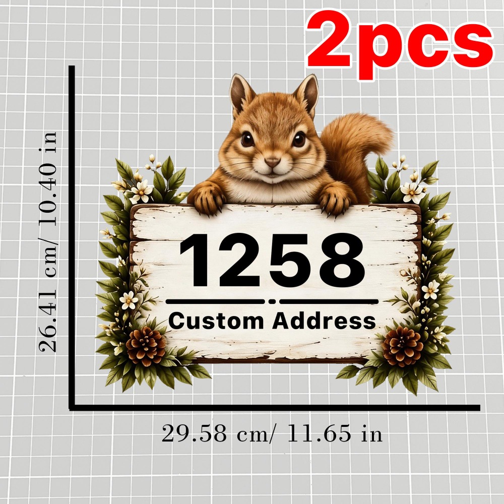 TEMU 2pcs Custom Cute Animal Trash Can Stickers, With Squirrel, Fox, And Rabbit Patterns From. Self- House Number And Address Decals,, Sun-resistant,
