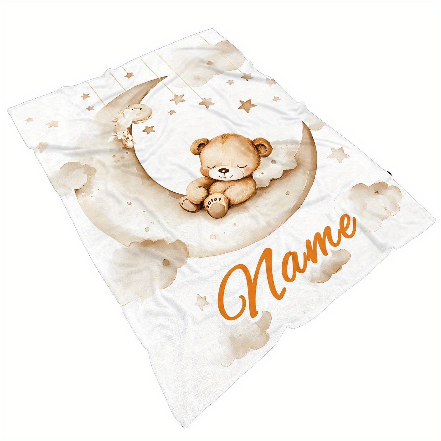TEMU 1pc Personalized Moon Design Teddy Bear Fleece Blanket, Custom Name, Lightweight, Warm, Soft Fiber, Machine Washable, For Sofa, Bed, Travel,