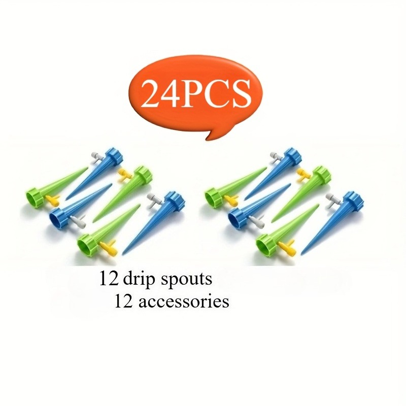 E-shop 24 Polypropylen-Selbstbewässerungs-Spikes (12 Tropfbewässerungsköpfe + 12 Zubehörteile), Farbe zufällig – Entwickelt zur Verwaltung von