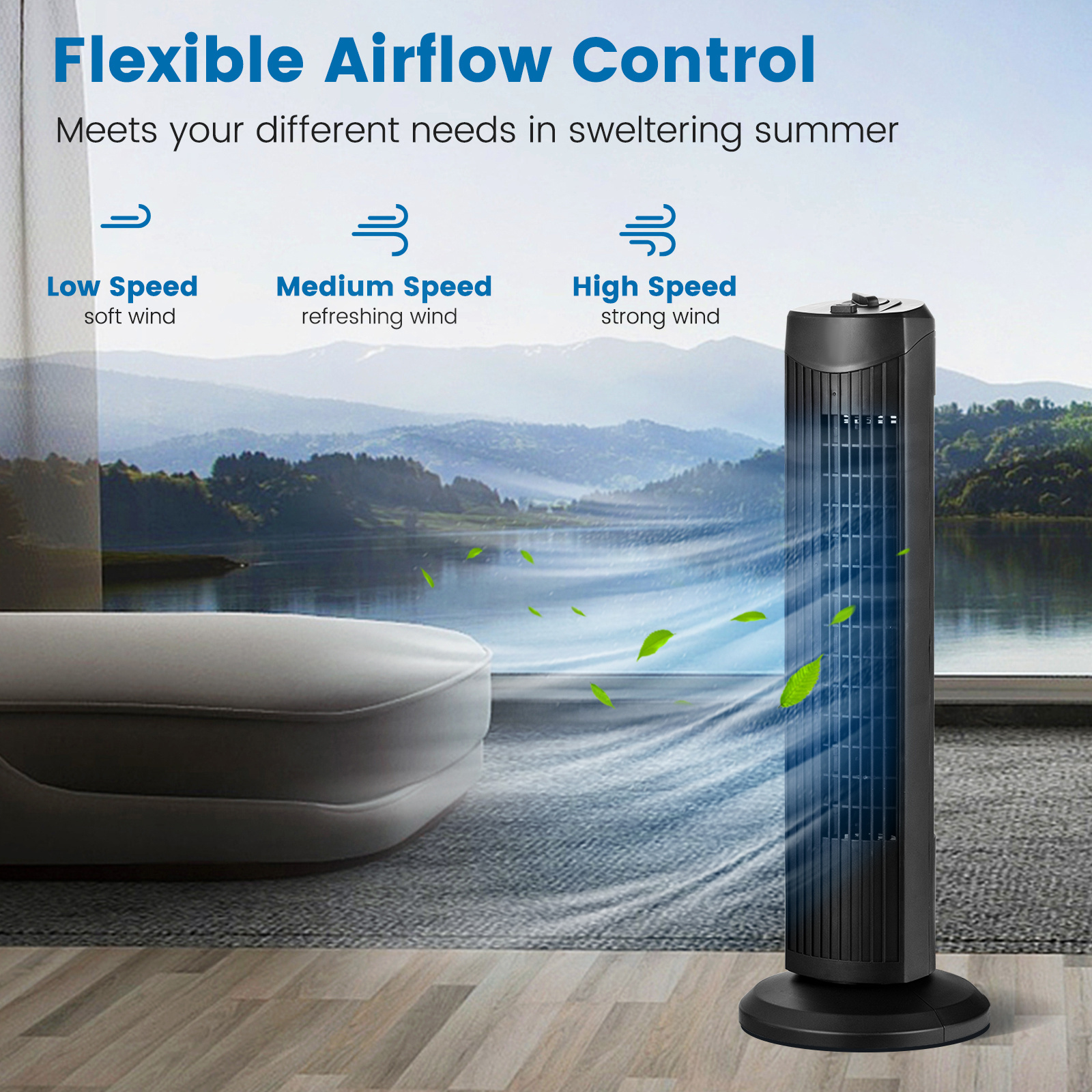 28 oscillating tower fan quiet set whole room bladeless cooling room