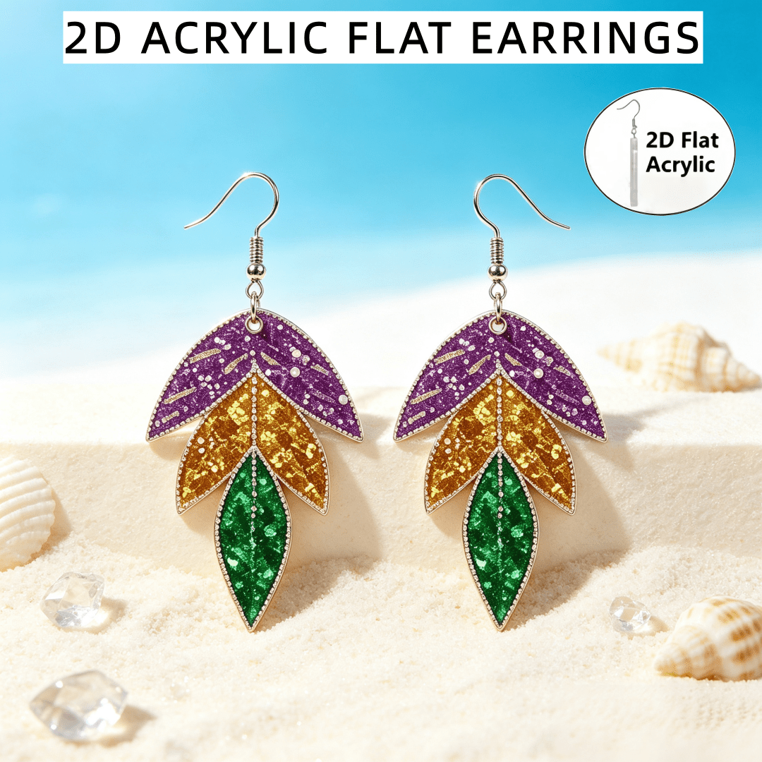 Women's Boho 2D Flat Acrylic Glitter Leaf Drop Earrings