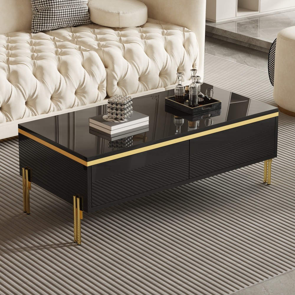 TEMU Coffee Table. A Stylish Side Table With Hidden Drawers On Sides For Convenient Storage Of Magazines And Other Small Items, Featuring Golden