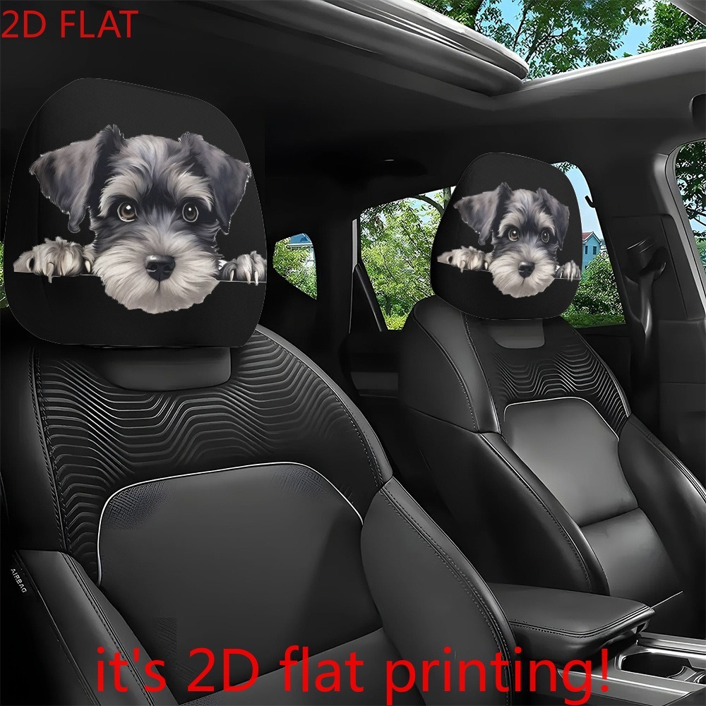 TEMU 2pcs Cute Schnauzer Dog Car Headrest Covers With Schnauzer-themed Protectors - Fit Suitable For Long-distance Travel, Suitable For Car, Trucks,