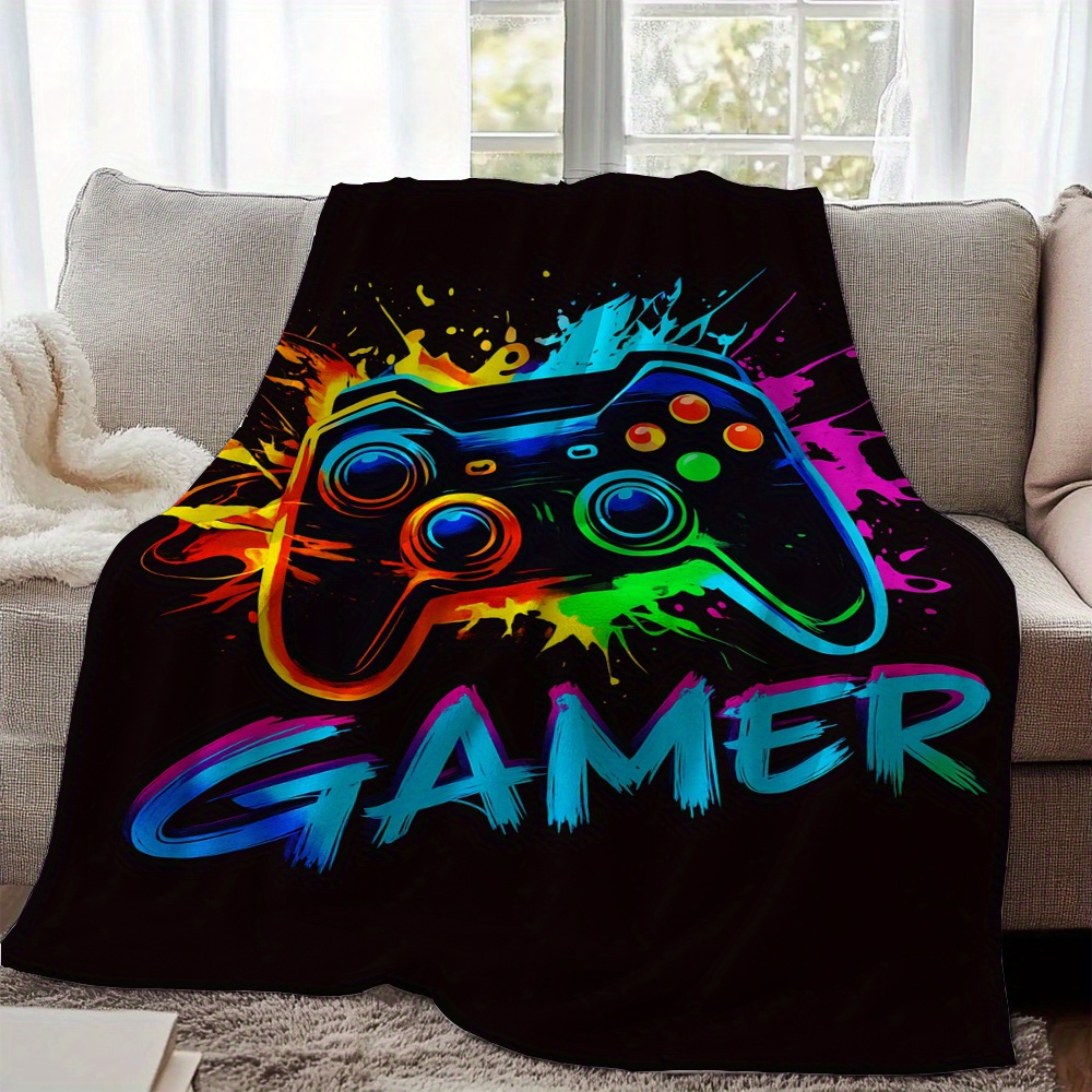 TEMU Colorful Gamer Controller Print Flannel Blanket, Blanket For Sofa, Livingroom, Office, Chair, Couch, Travel, Camping, Gifts For Family Or