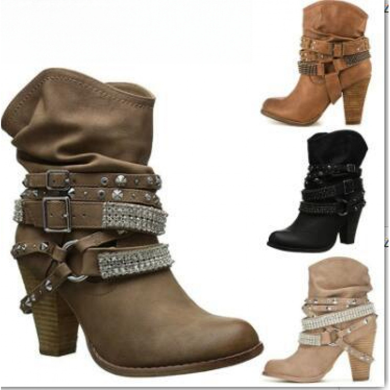 Women'S Fall Winter European And American Round Toe Ankle Boots Chunky High Heel Fashion Rivet Boots, Women Shoes - Image 9