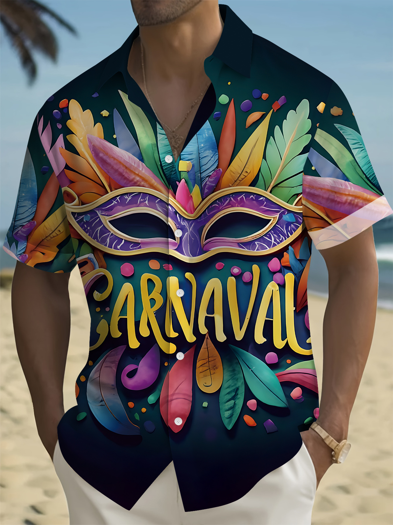 camisa de   con estampado digital 3d de plumas para hombres - disfraz   de carnaval de cuerpo completo con cuello, manga corta y corte   para mardi gras, fiestas de carnaval y uso   - 100% poliéster, regalo  