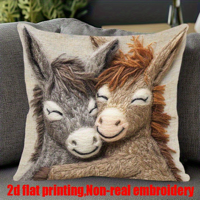 TEMU 1pc Funny Donkey Couple Plush Pillow Case - Hugging Design, Soft Plush Cushion Cover With Zipper Closure, Decor For Living Room, Bedroom, Party