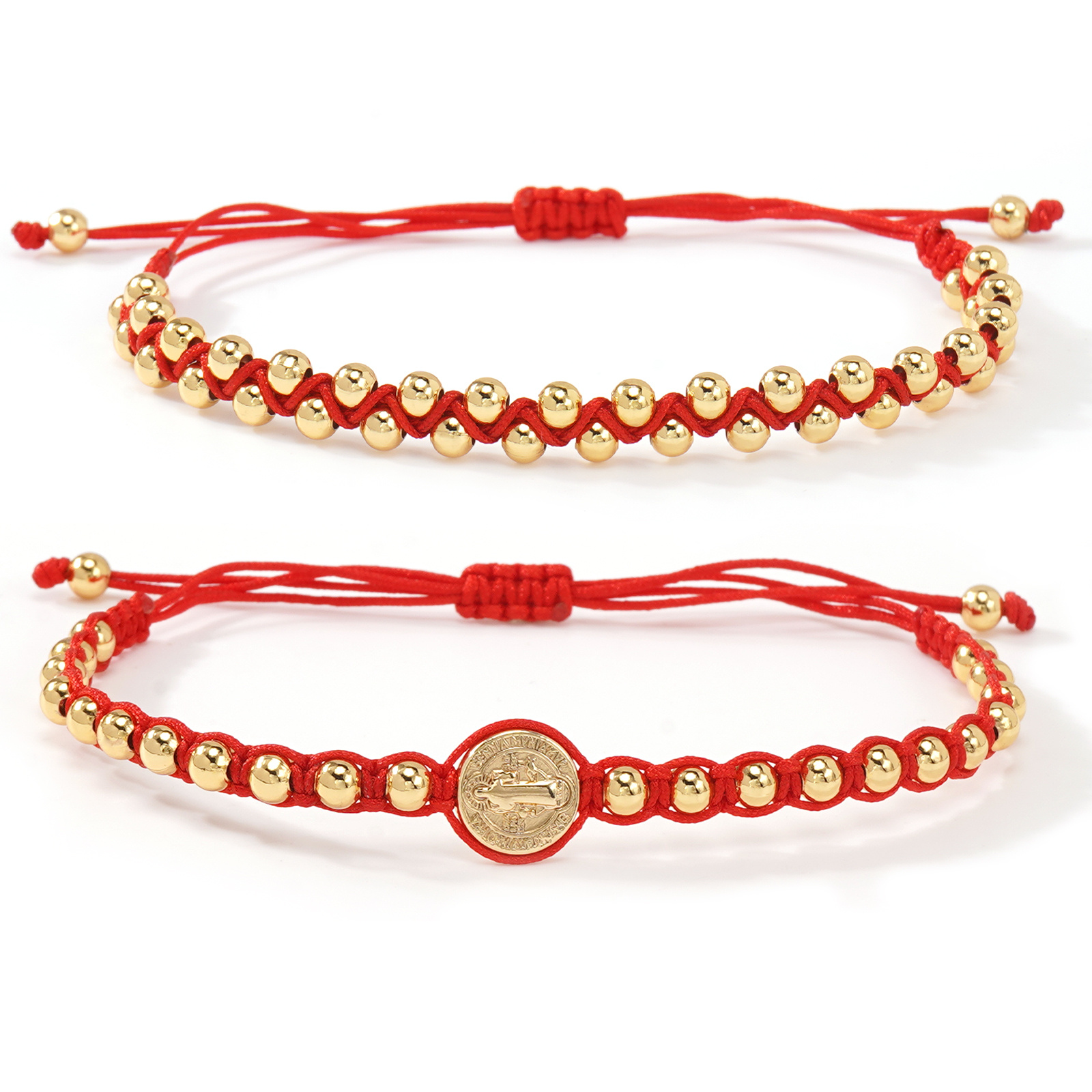 TEMU Juego de 2 pulseras de trenzado con cuentas y colgante de cobre de 4 mm para mujer, estilo bohemio minimalista vintage, versátil, ajustable y