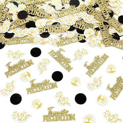 200pcs black and reunion confetti with 4 family elegant table decorations suitable for family gathering party supplies welcome to reunion paper party decorations