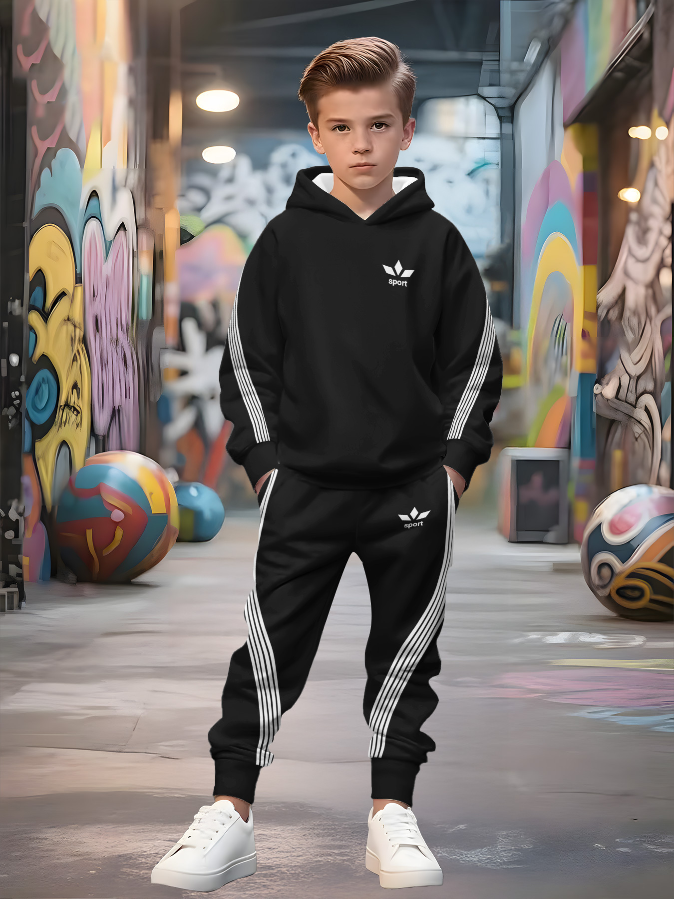 new arrival printed design not textured spring trendy boys soccer sweatshirt set cartoon print sweatshirt and long pants set 2pcs set   outdoor