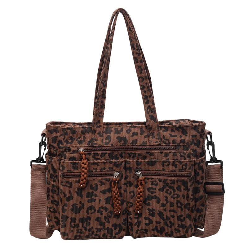 E-shop Diese Leopard-Print-Cord-Handtasche ist für Frauen. Sie bietet ein stylisches Design, großes Fassungsvermögen, mehrere einen abnehmbaren,
