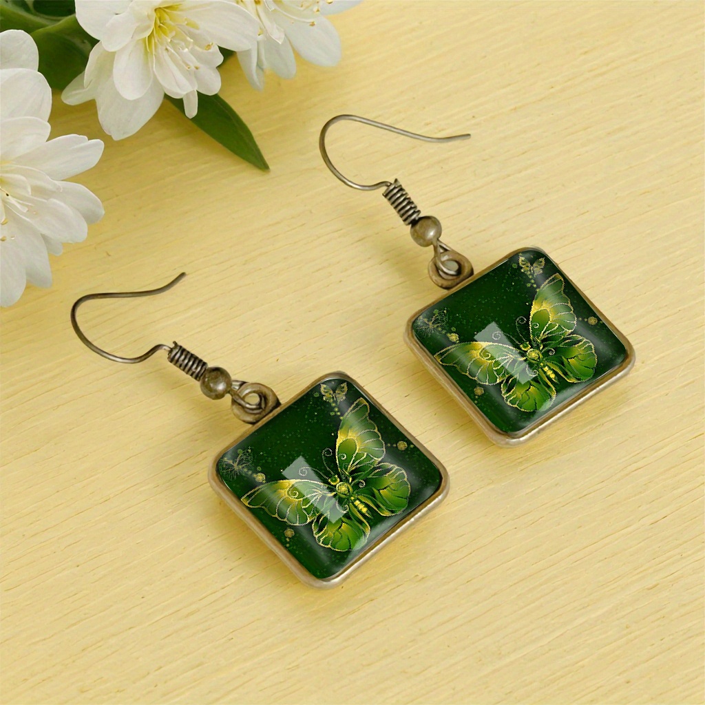 Dreamy Green Butterfly Simple Style Heart Shaped Earrings