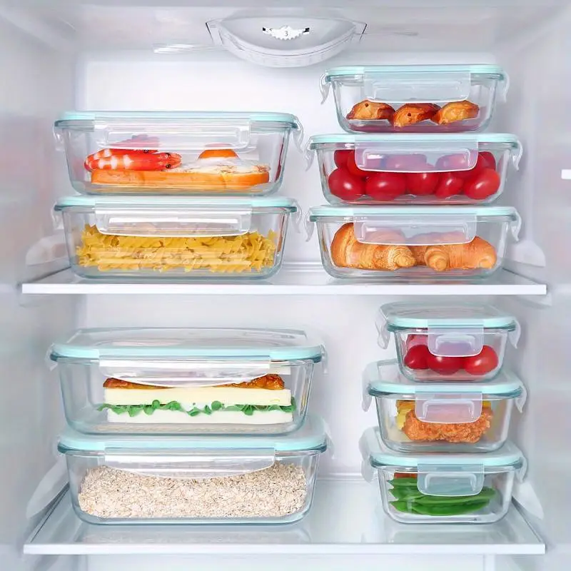 1pc borosilicate glass lunch box with lid microwave dishwasher safe rectangular food storage container for students office workers meal prep leak proof stackable oven safe freezer friendly Product details 0