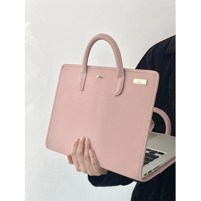 1pc elegant pink leather laptop sleeve portable computer case with handle protective cover for notebook details 3