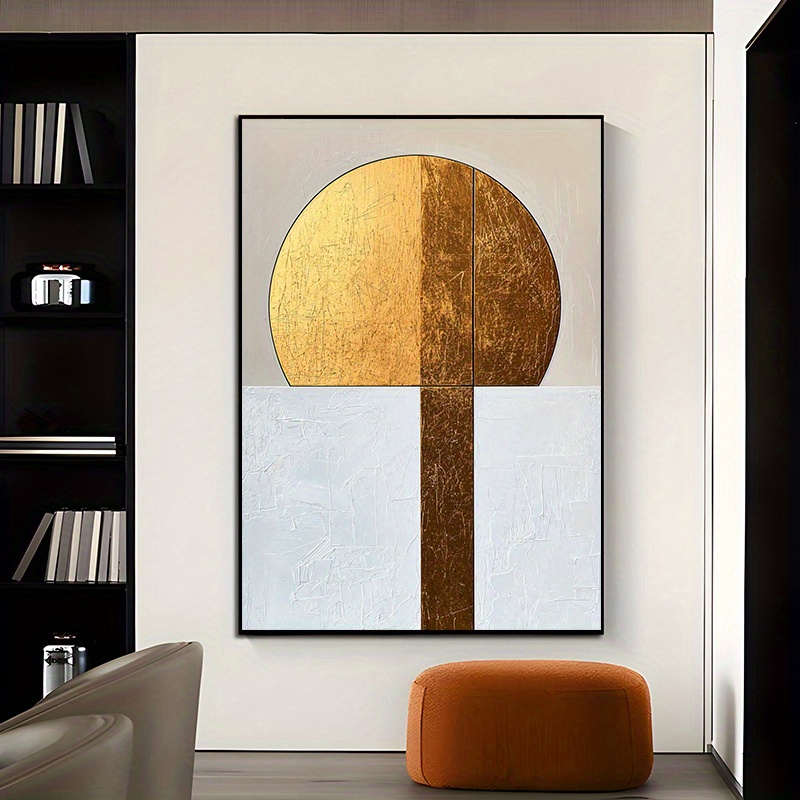TEMU 2d Flat, 2d Flat, A 39.4x59.1 Inch (100x150 Cm) Unframed Modern Abstract Golden Geometric Wall Art Canvas, Suitable For Contemporary Canvas