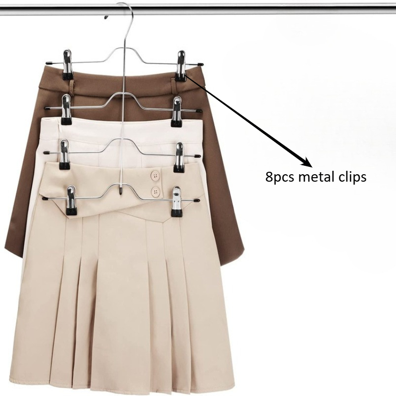 TEMU 8pcs Clips Métalliques avec Niveaux de Supports à Jupes en Acier Inoxydable, , Adaptés au Stockage Centralisé des Jupes, Résistants aux Plis et