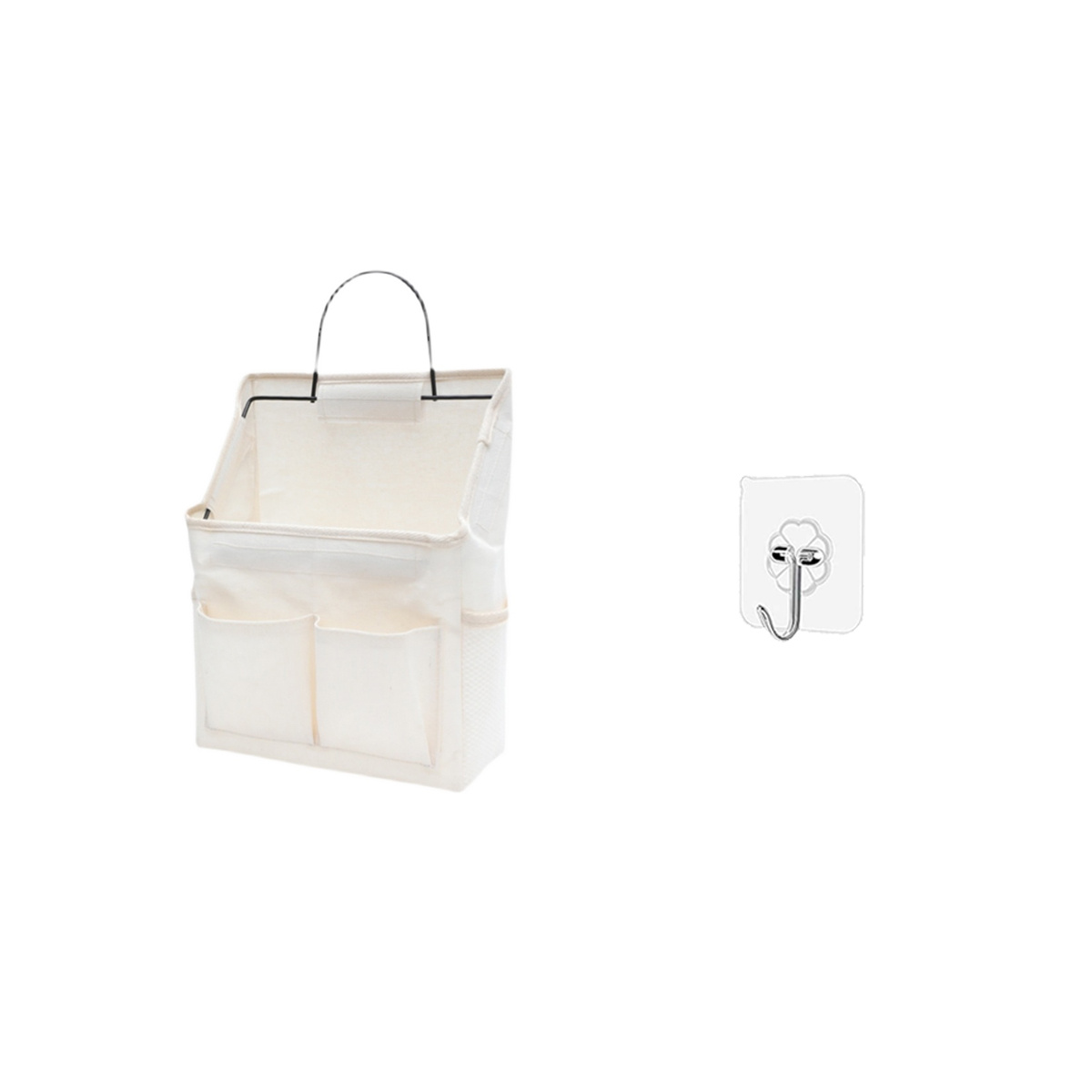 TEMU 2pcs Set: 1 Hanging Pouch + 1 Transparent Hook. Multi-compartment Fabric Hanging Pouch Made Of Durable Fabric Material With A Metal Frame For
