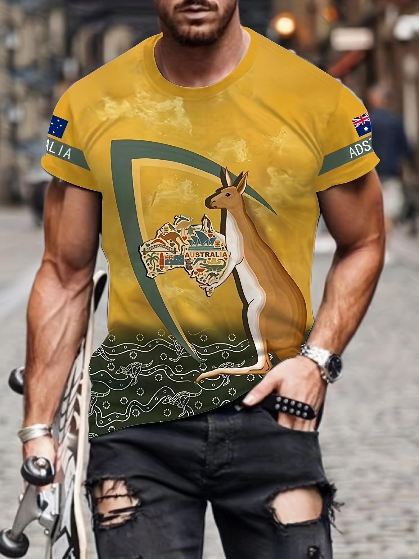 men's australian 3d kangaroo t-shirt men's clothing Temu