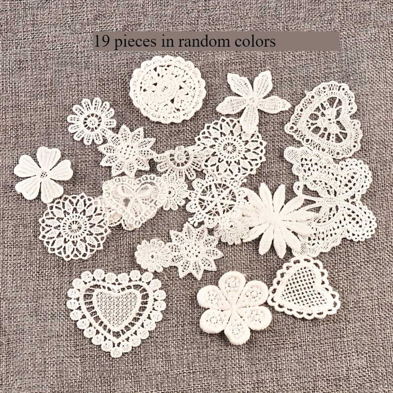TEMU 19pcs Embroidery Patch Stickers Random Color Flower Pattern Embroidery Edge White Mesh Decal For Fabric Clothing Embroidery Additions Sewing