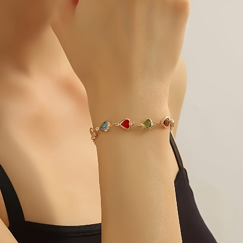 retro elegant heart shaped cube bracelet colorful shiny beads girl daily party jewelry valentines day gift Product details 6