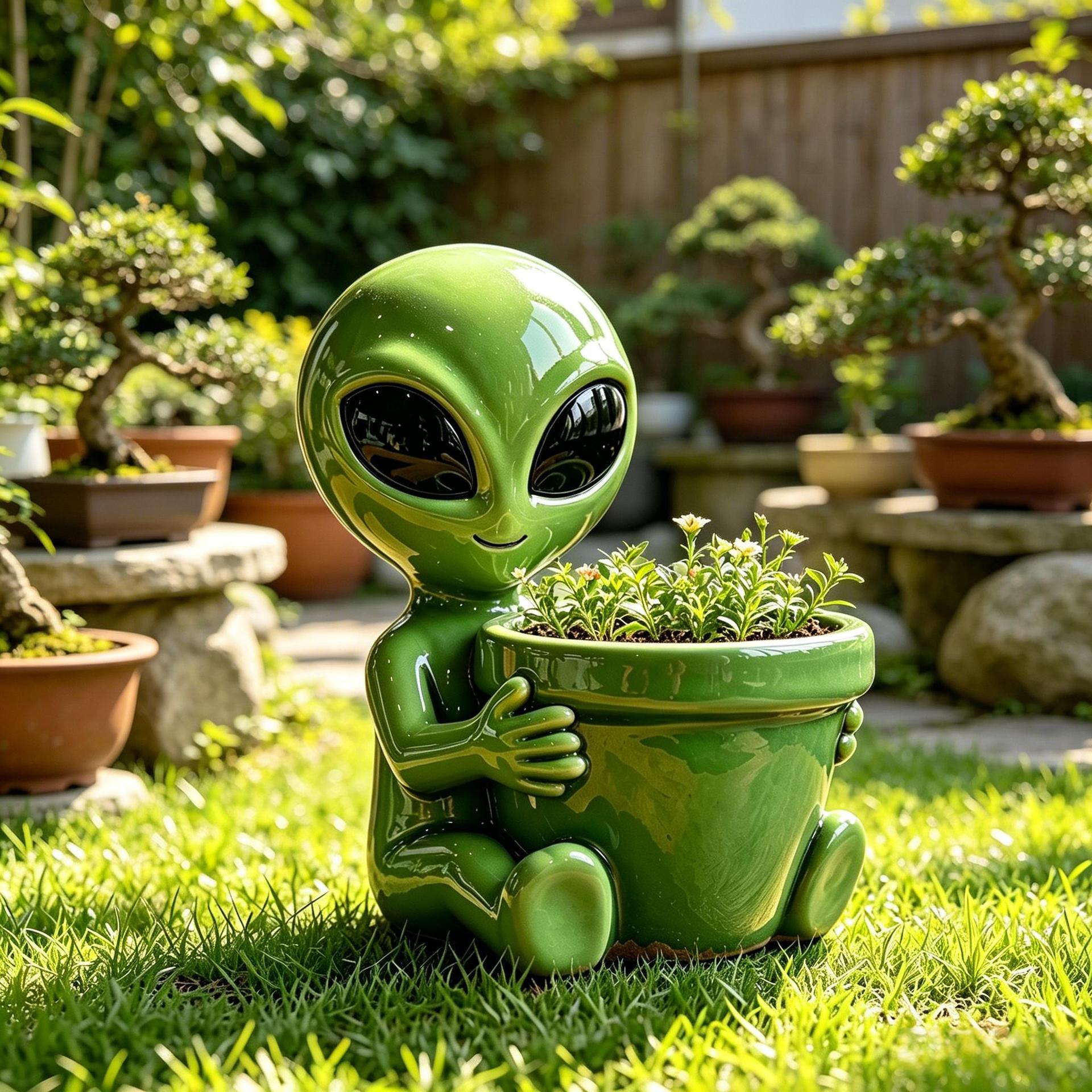 TEMU Unique Holding A Flower Pot Resin Craft Outdoor Garden Landscaping Decoration Ornament, Texture, , Atmosphere, Practical, Durable, Exquisite,