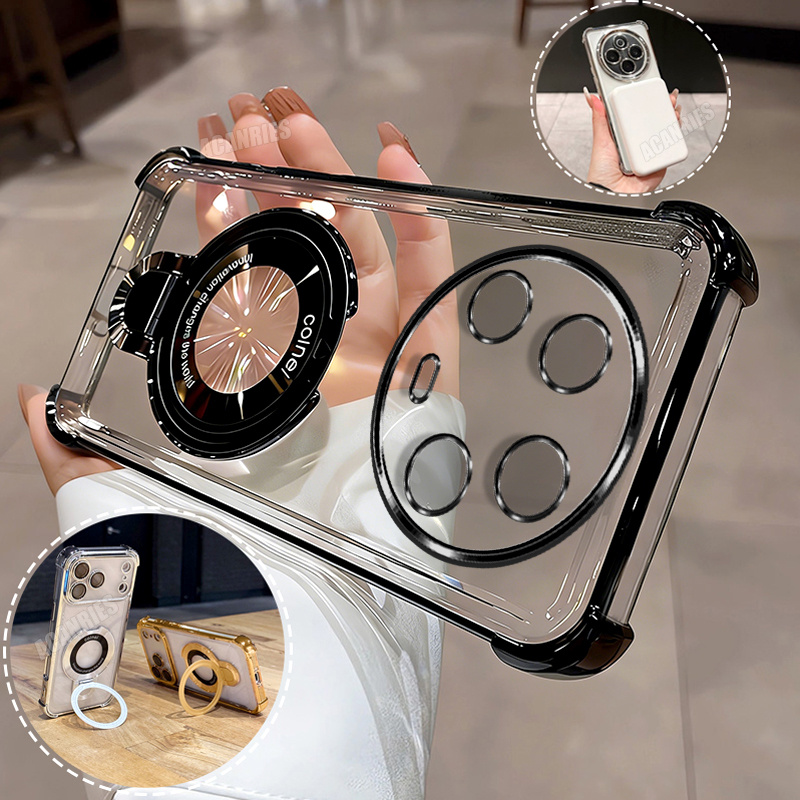 TEMU para Teléfono - ACANRIES 1 de Elegante Soporte Plegable con Anillo Delgado + 1 de Transparente Chapada Resistente a Golpes para Xiaomi 14 Ultra