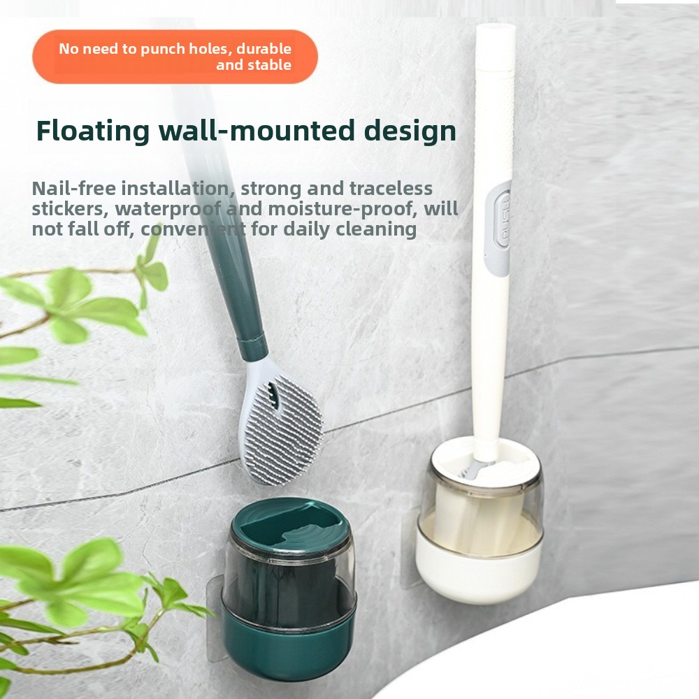 wall mounted automatic liquid dispensing toilet brush with flexible head no drill installation suitable for bathroom hygienic hands free operation scratch resistant suitable for glazed   toilet seat cleaning 4