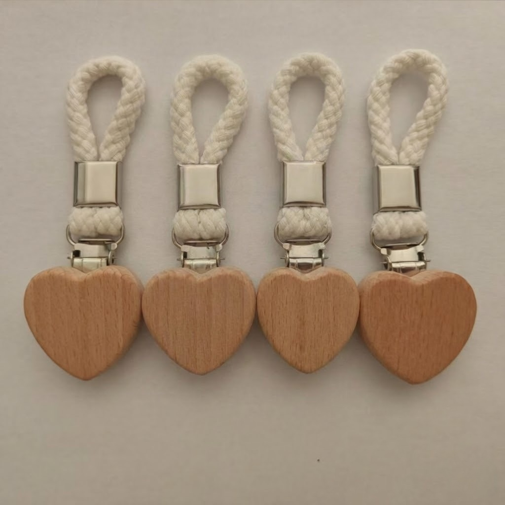 E-shop Set mit 4 herzförmigen Handtuchclips aus Holz, Küchen-Handtuchhalter, Geschirrtuchhalter, Badezimmer-Handtuchhalter, rutschfeste Aufhängerringe