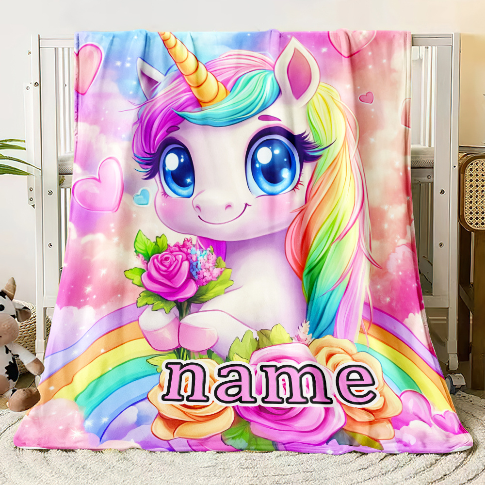 1pc personalized name adorable mythical creature design   blanket cozy plush throw for sofa bed travel custom   fleece soft warm flannel fabric ideal gift for     details 0