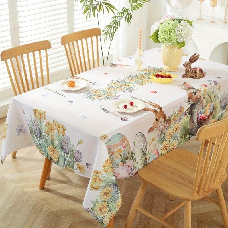 

1pc Tablecloth, Watercolor Rabbit And , Spill- Table , Rectangular - , For , , And