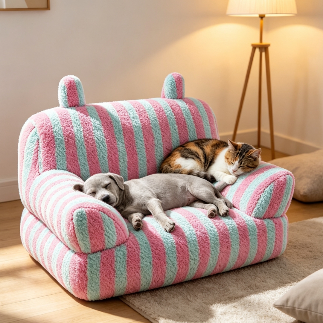 suitable for small medium dogs kittens striped fluffy ear shaped pet sofa bed house soft warm sleeping mat with     bedding for puppies puppy bed for crate or use no   Product details 10