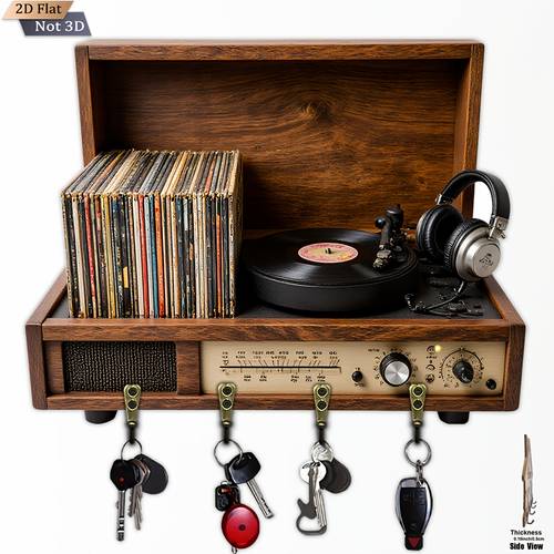 2 2d plane 1pc retro wooden turntable with radio and headphone function wooden multi functional home key rack with four metal hooks wall decoration porch decoration room decoration villa decoration
