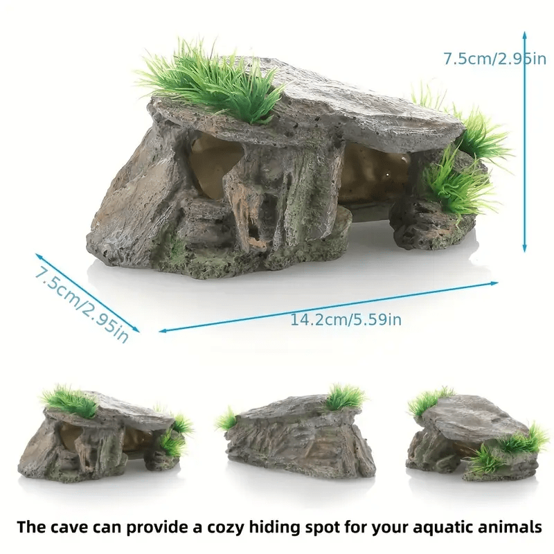 A Resin Aquarium Cave Decoration, Fish Tank Ornament With Moss Cover | Ideal Sleeping And Resting Spot For Fish | Realistic Stone Shelter Made Of Resin Material, Aquarium Decor