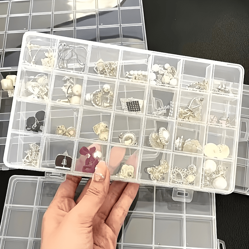 TEMU Transparent Plastic 28-compartment Plastic Desktop Storage Box With Lid, Durable And Multifunctional, Suitable For Jewelry, Hardware, Craft