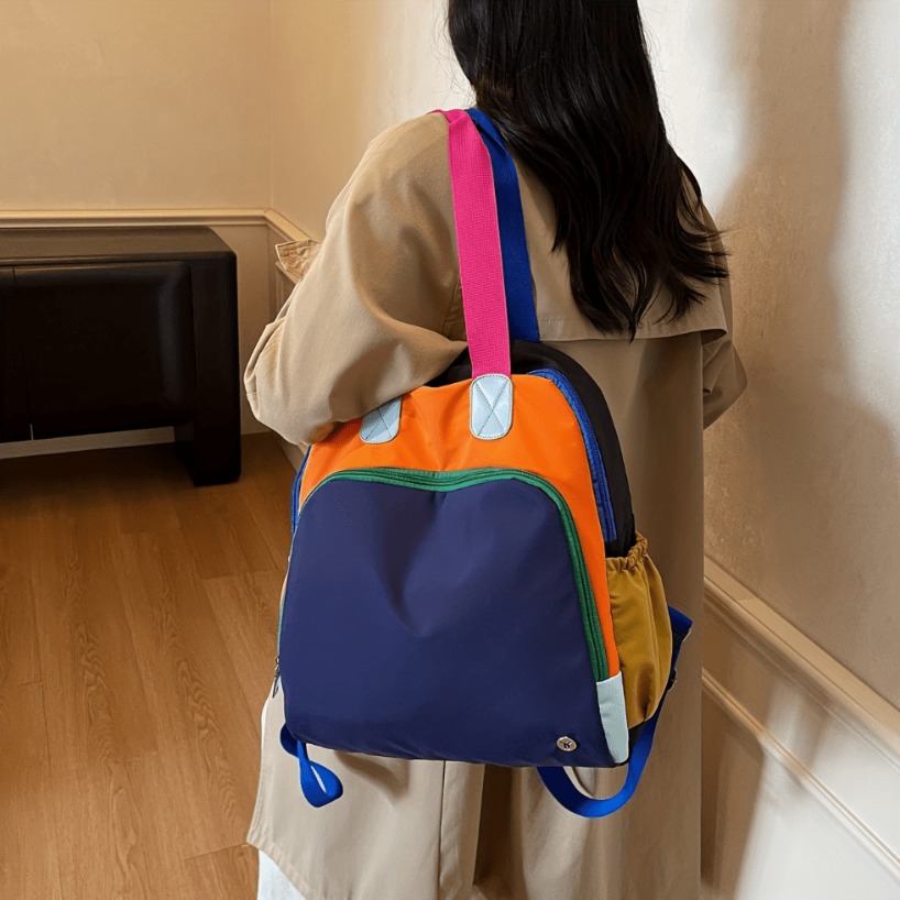 Colorful Contrast Backpack For School & Short Trips, Lightweight Casual Laptop Bag, Versatile Student Backpack, Daily Stylish Shoulder Bag, Fashionable Large-capacity Backpack