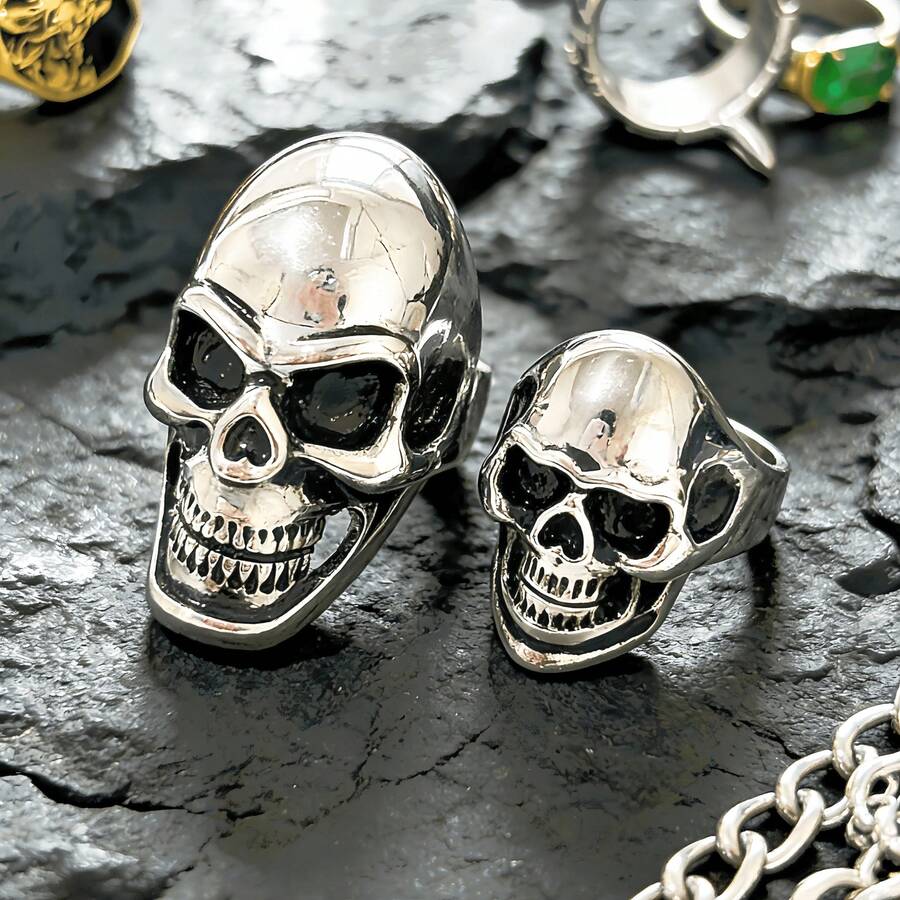 Vintage Gothic Skull Stainless Steel Ring, Halloween Style