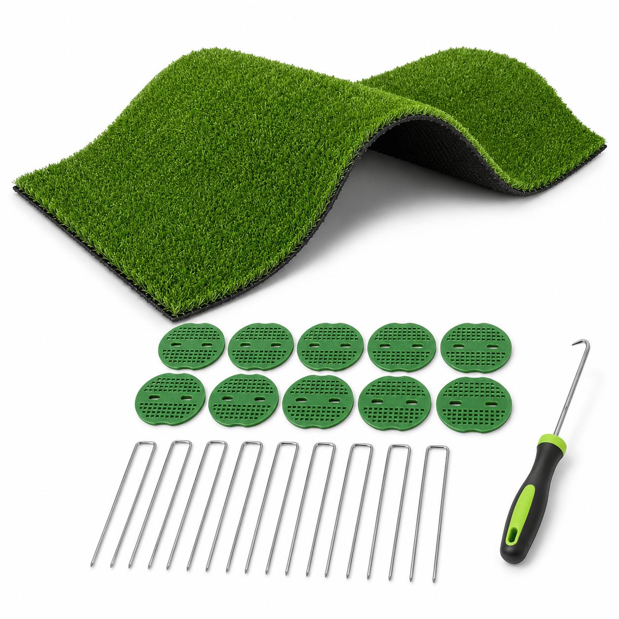 Image of Artificial Grass Rug 6.5x15 Ft, 2cm Pile Height Roll With U-shaped Stakes And Installation Kit For Patio, Balcony, Rooftop, Garden, Indoor & Outdoor Use