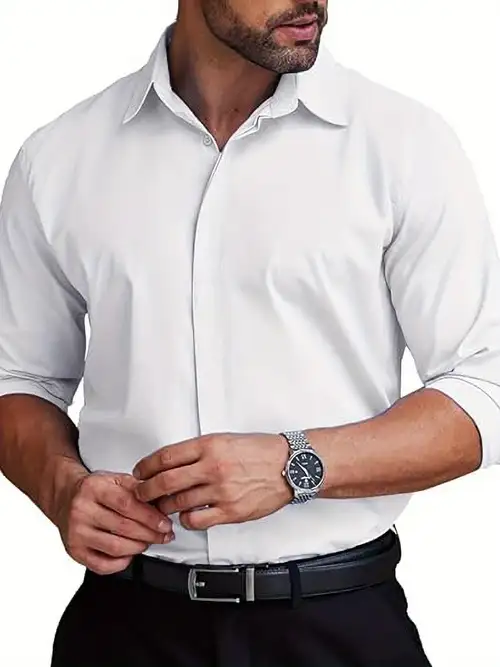 men's formal dress shirt hidden button front wrinkle free shirt regular business casual shirts | Shop Now For Limited-time Deals | Temu men's formal dress shirt hidden button front wrinkle free shirt regular business casual shirts | Shop Now For Limited-time Deals | Temu