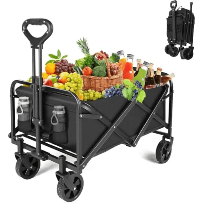 TEMU Heavy- Duty 330kg Capacity Folding Trolley With All- Terrain Tyres, Adjustable Handle, And Large- Capacity Shelving. Ideal For Camping, Beach