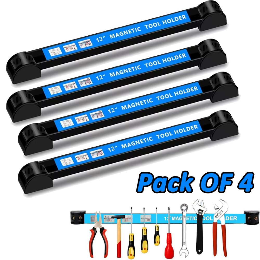 Image of 4 Pack 12" Magnetic Tool Holder Strip - A Tool Magnet Bar For Garage Organization, Shop Organization, And Workbench Additions, Best Father's Day Gift, In Workshop, Mounting Screws Included