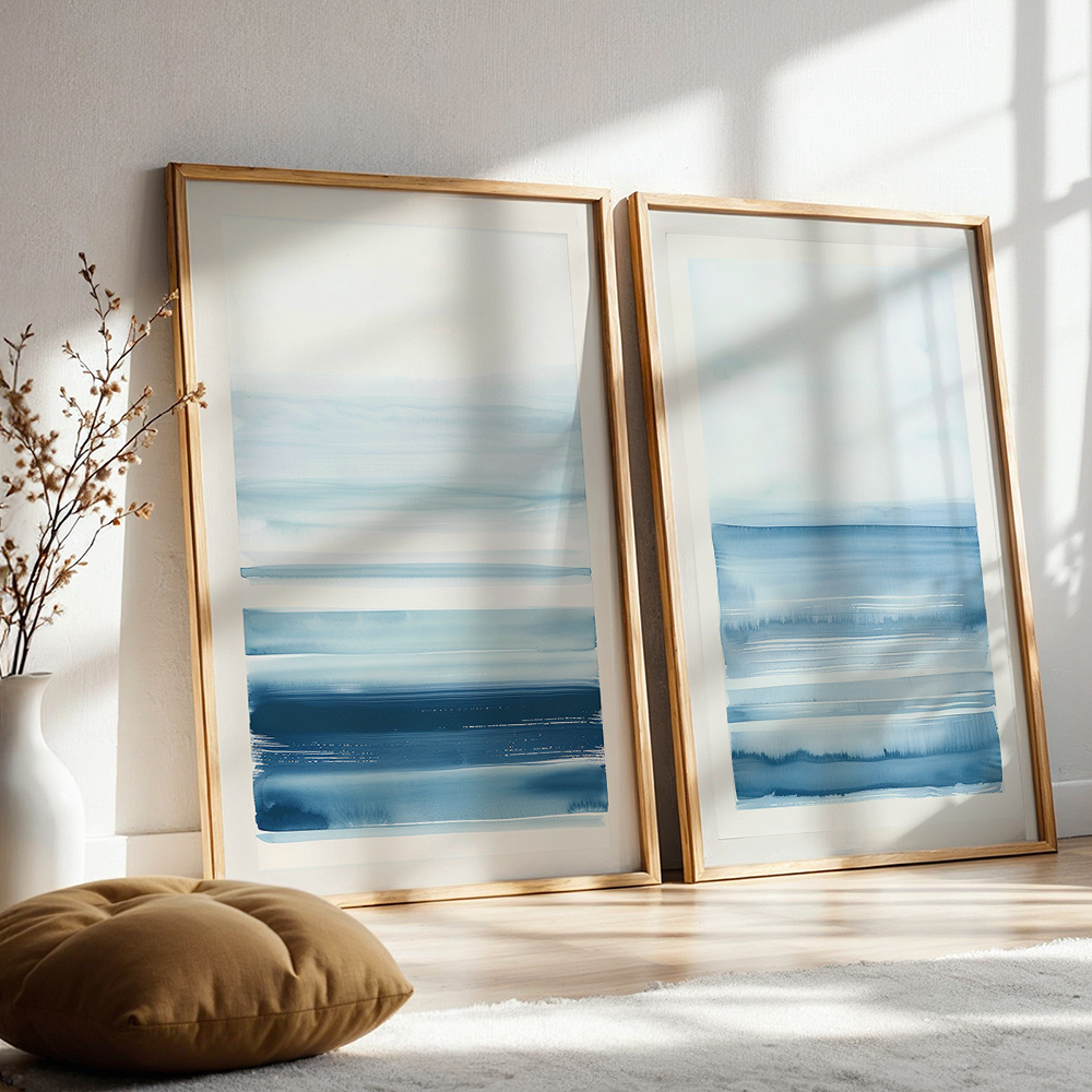 TEMU 2d Flat, 2pcs Set Of 2 Abstract Wall Arts Watercolor Canvas Prints Sea Wall Decor Canvas Art Print For Living Room Bedroom Office Housewarming