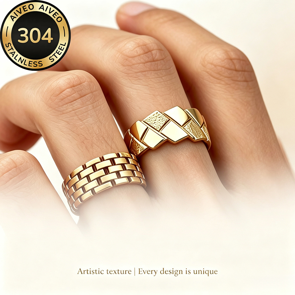 2pc Golden Stackable Open Ring Set, Stainless Steel