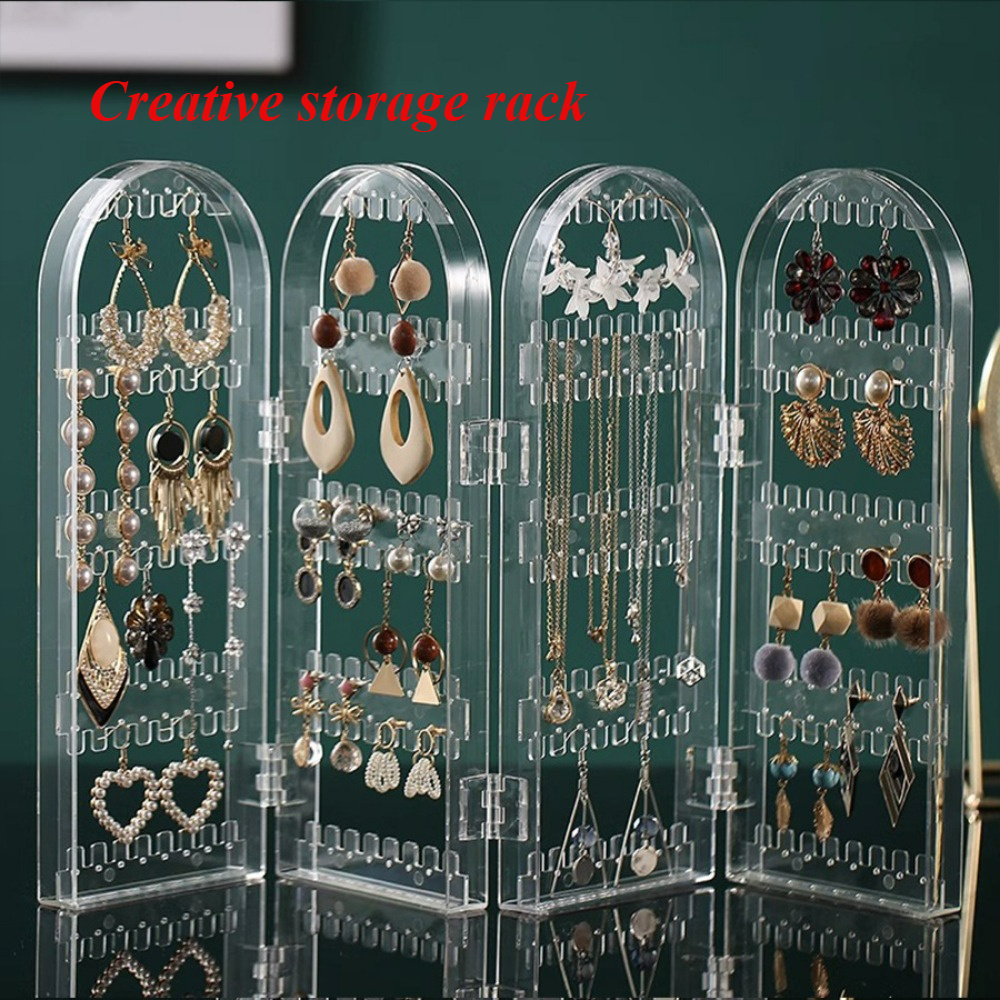 2pcs Cajas Organizadoras de Joyería Transparentes y Plegables - Almacenamiento de Aretes y Collares de Plástico con Múltiples Compartimentos, No Necesita Energía, Soporte de Exhibición Montado en la Pared para Decoración de Baño y Dormitorio, Organizador de Joyería, Estantes