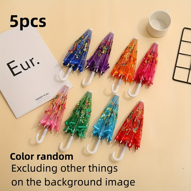 

5 Mini Decorative Umbrellas, Colored - Photography Props And Home Decor